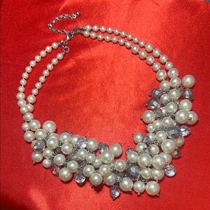 White and Silver Multi-Strand Pearl Necklace